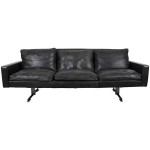 Modern Black Leather Sofa With Chrome Legs