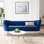 Navy Blue Velvet Sofa With Gold Legs